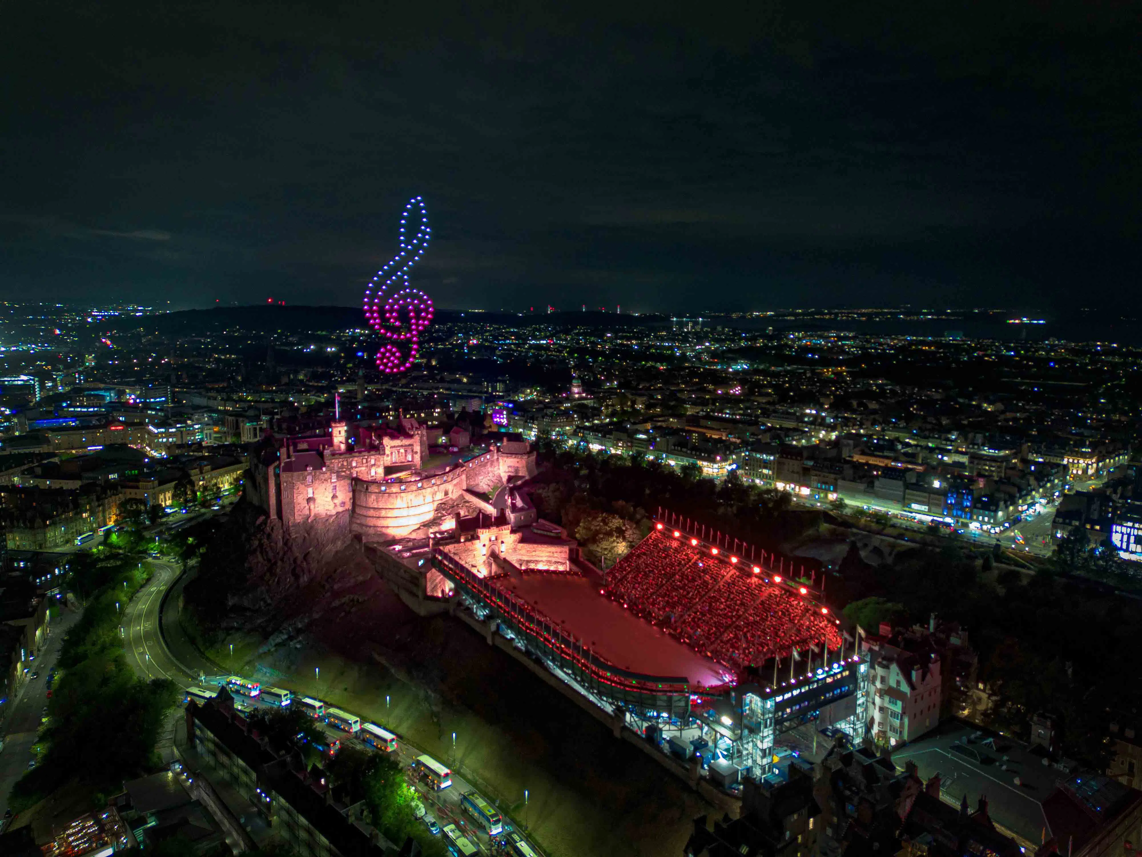 AeroAVA drone display above Edinburgh Castle