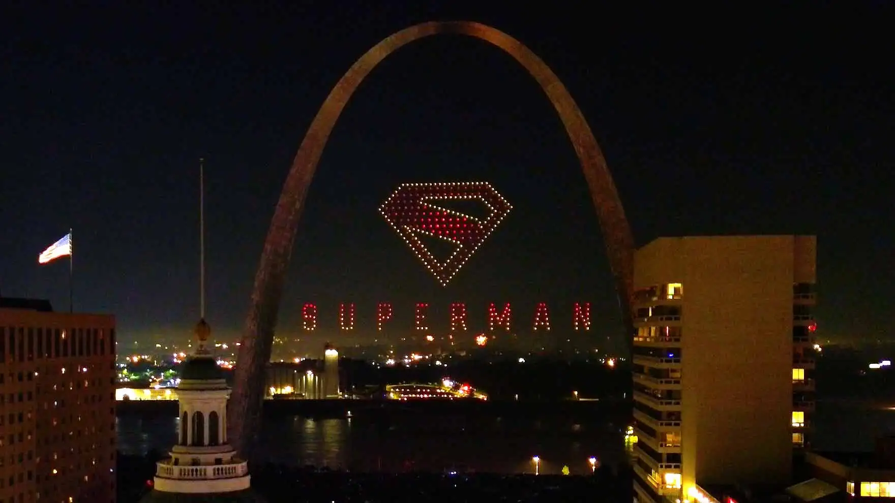 Superman soars under St. Louis Arch on Independence Day 2025